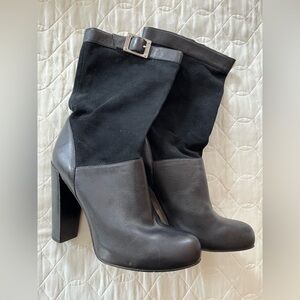 Rachel Zoe suede top leather bottom block high heel boots
